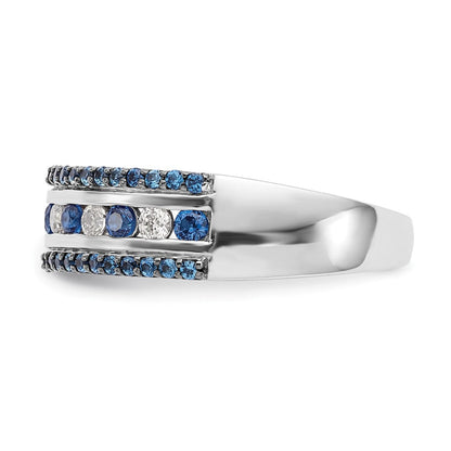 14K Weißgold Ring mit blauen und weißen natürlichen Diamanten