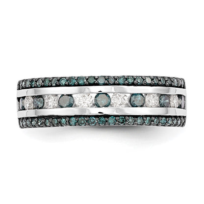 14K Weißgold Ring mit blauen und weißen natürlichen Diamanten