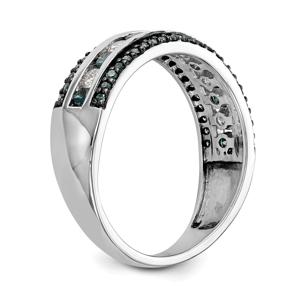 14K Weißgold Ring mit blauen und weißen natürlichen Diamanten