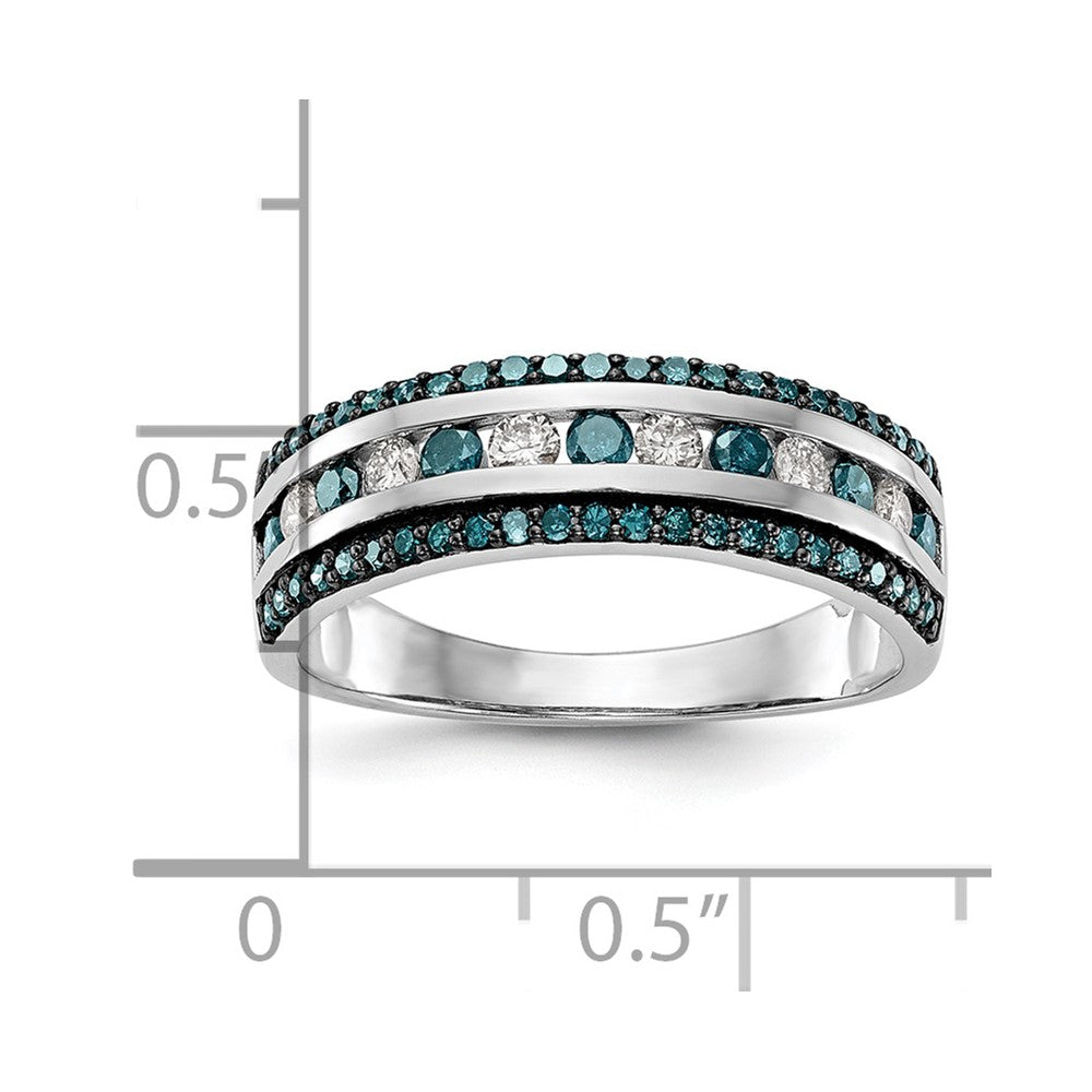 14K Weißgold Ring mit blauen und weißen natürlichen Diamanten