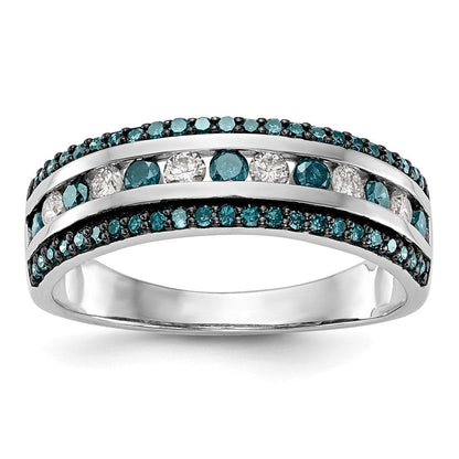 14K Weißgold Ring mit blauen und weißen natürlichen Diamanten
