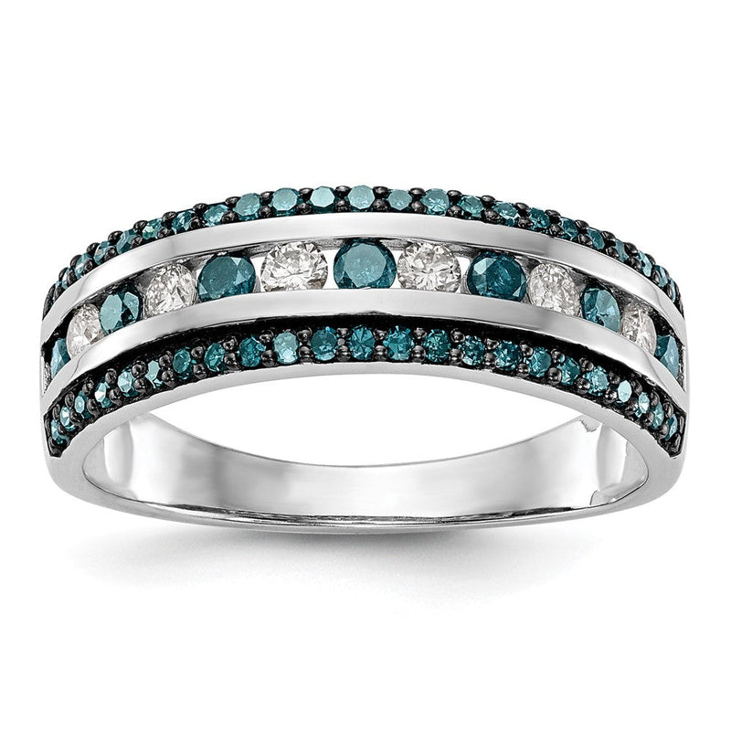 14K Weißgold Ring mit blauen und weißen natürlichen Diamanten