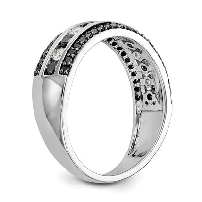 14K Weißgold Ring mit schwarzen und weißen natürlichen Diamanten