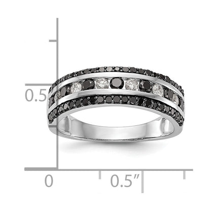 14K Weißgold Ring mit schwarzen und weißen natürlichen Diamanten