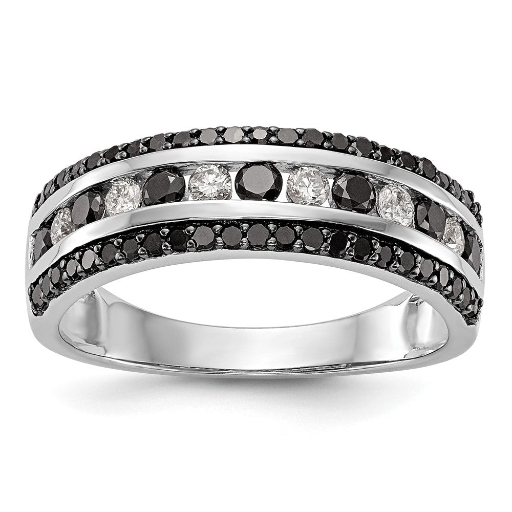 14K Weißgold Ring mit schwarzen und weißen natürlichen Diamanten