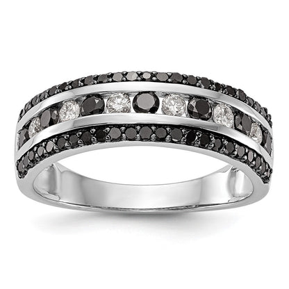 14K Weißgold Ring mit schwarzen und weißen natürlichen Diamanten