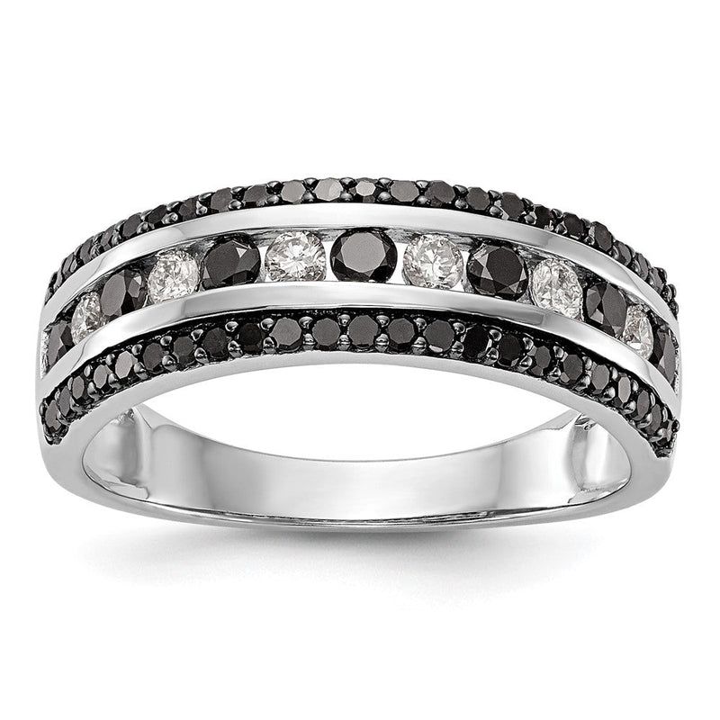 14K Weißgold Ring mit schwarzen und weißen natürlichen Diamanten