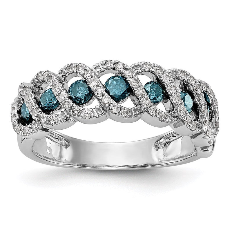 14K Weißgold Ehering mit blauen und weißen natürlichen Diamanten