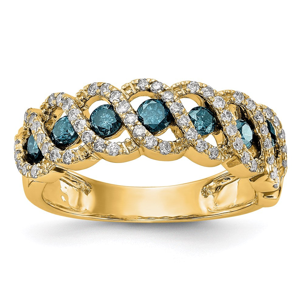 14K Gelbgold Ring mit blauen und weißen echten Diamanten