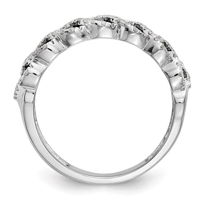 14K Weißgold Ehering mit schwarzen und weißen natürlichen Diamanten