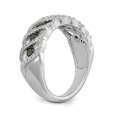 14K Weißgold Ehering mit schwarzen und weißen natürlichen Diamanten