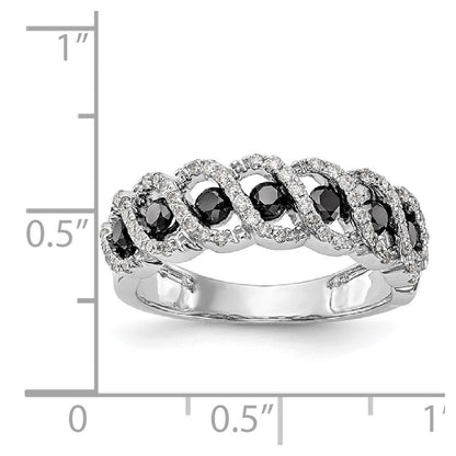 14K Weißgold Ehering mit schwarzen und weißen natürlichen Diamanten