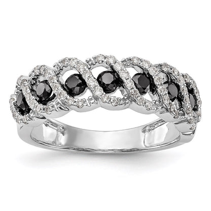 14K Weißgold Ehering mit schwarzen und weißen natürlichen Diamanten