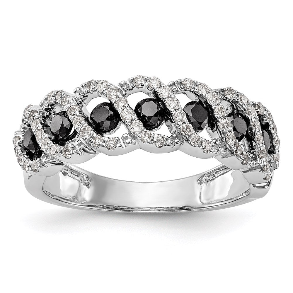 14K Weißgold Ehering mit schwarzen und weißen natürlichen Diamanten