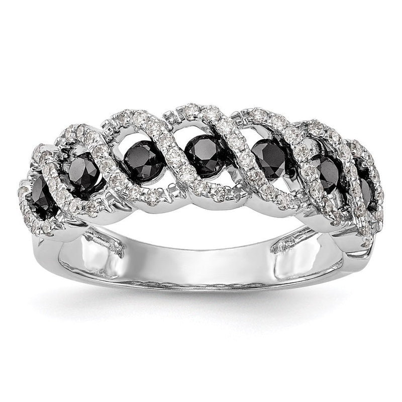 14K Weißgold Ehering mit schwarzen und weißen natürlichen Diamanten