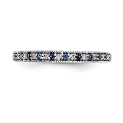 14K Weißgold Ehering mit natürlichen Diamanten und blauem Saphir
