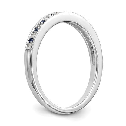 14K Weißgold Ehering mit natürlichen Diamanten und blauem Saphir