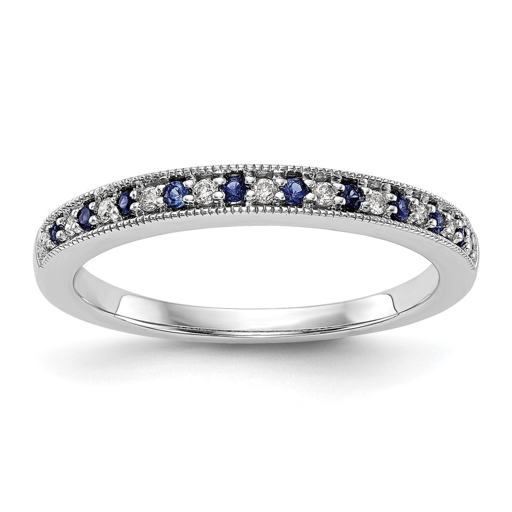 14K Weißgold Ehering mit natürlichen Diamanten und blauem Saphir