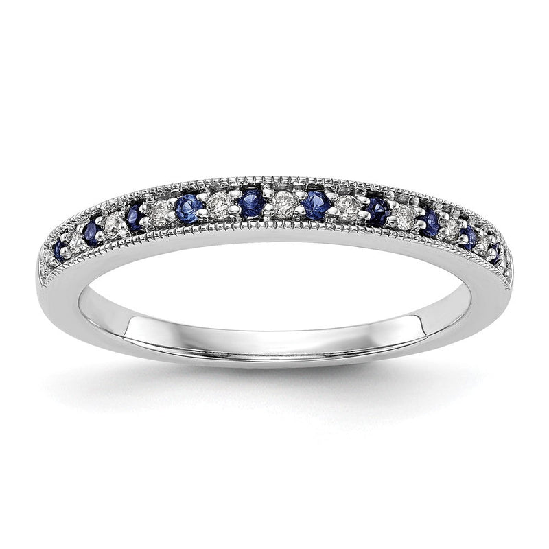 14K Weißgold Ehering mit natürlichen Diamanten und blauem Saphir