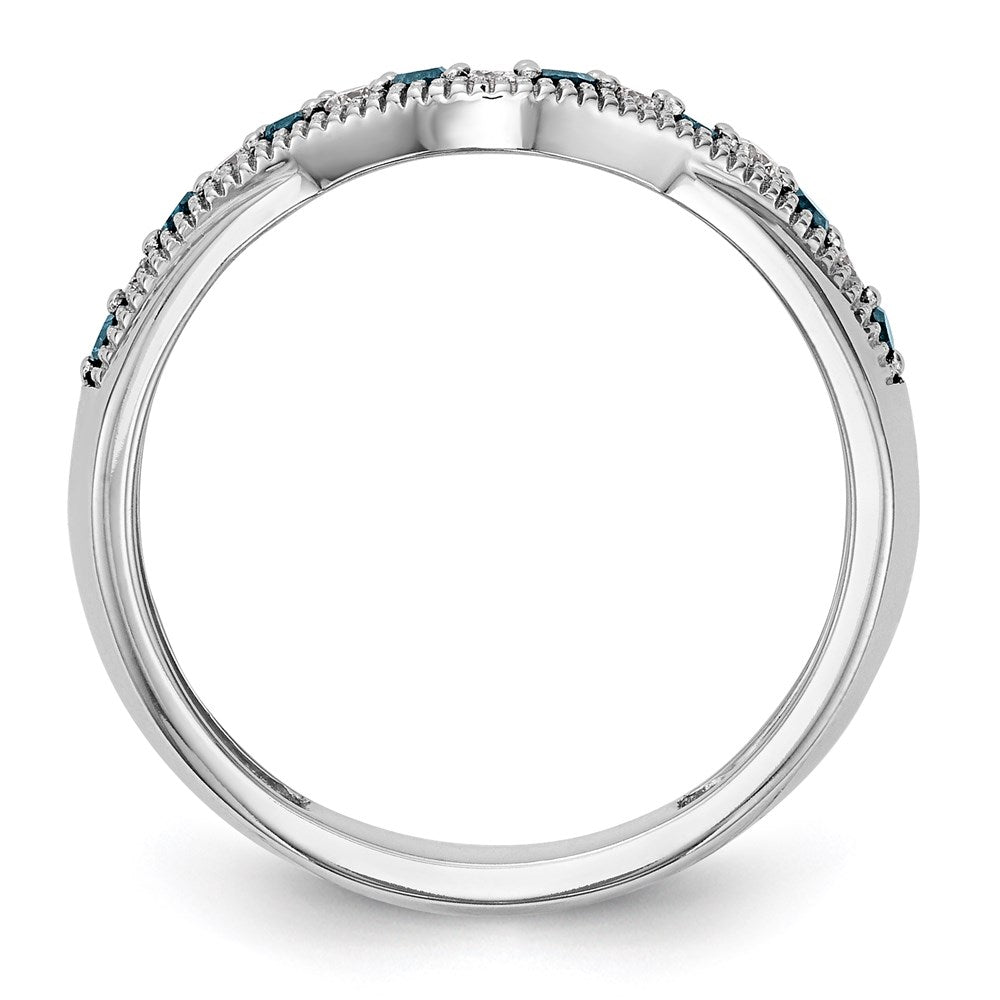 14K Weißgold Ehering mit blauen und weißen natürlichen Diamanten
