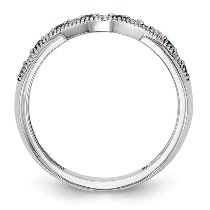 14K Weißgold Ehering mit blauen und weißen natürlichen Diamanten