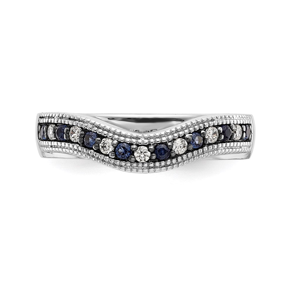 14K Weißgold Ehering mit blauen und weißen natürlichen Diamanten