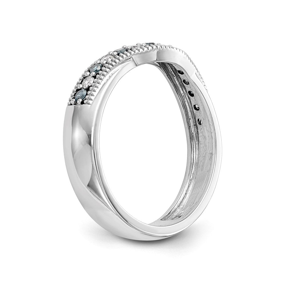 14K Weißgold Ehering mit blauen und weißen natürlichen Diamanten