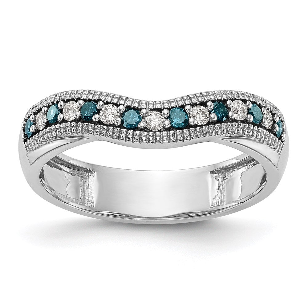14K Weißgold Ehering mit blauen und weißen natürlichen Diamanten