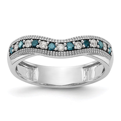 14K Weißgold Ehering mit blauen und weißen natürlichen Diamanten