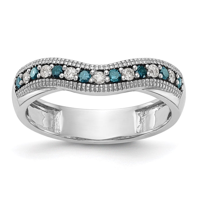 14K Weißgold Ehering mit blauen und weißen natürlichen Diamanten