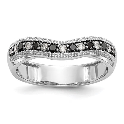 14K Weißgold Ehering mit schwarzen und weißen natürlichen Diamanten