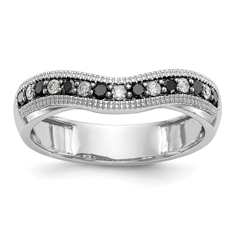 14K Weißgold Ehering mit schwarzen und weißen natürlichen Diamanten