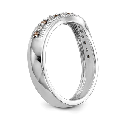 14K Weißgold-Ring mit Champagner- und weißen natürlichen Diamanten