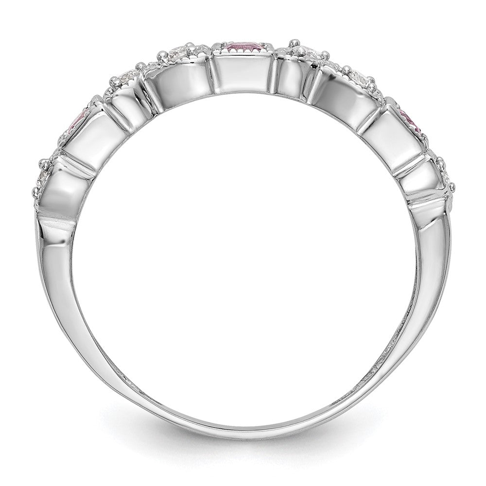 14K Weißgold Echt Diamant mit Rosa Saphir Ring