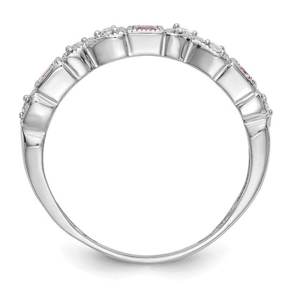 14K Weißgold Echt Diamant mit Rosa Saphir Ring