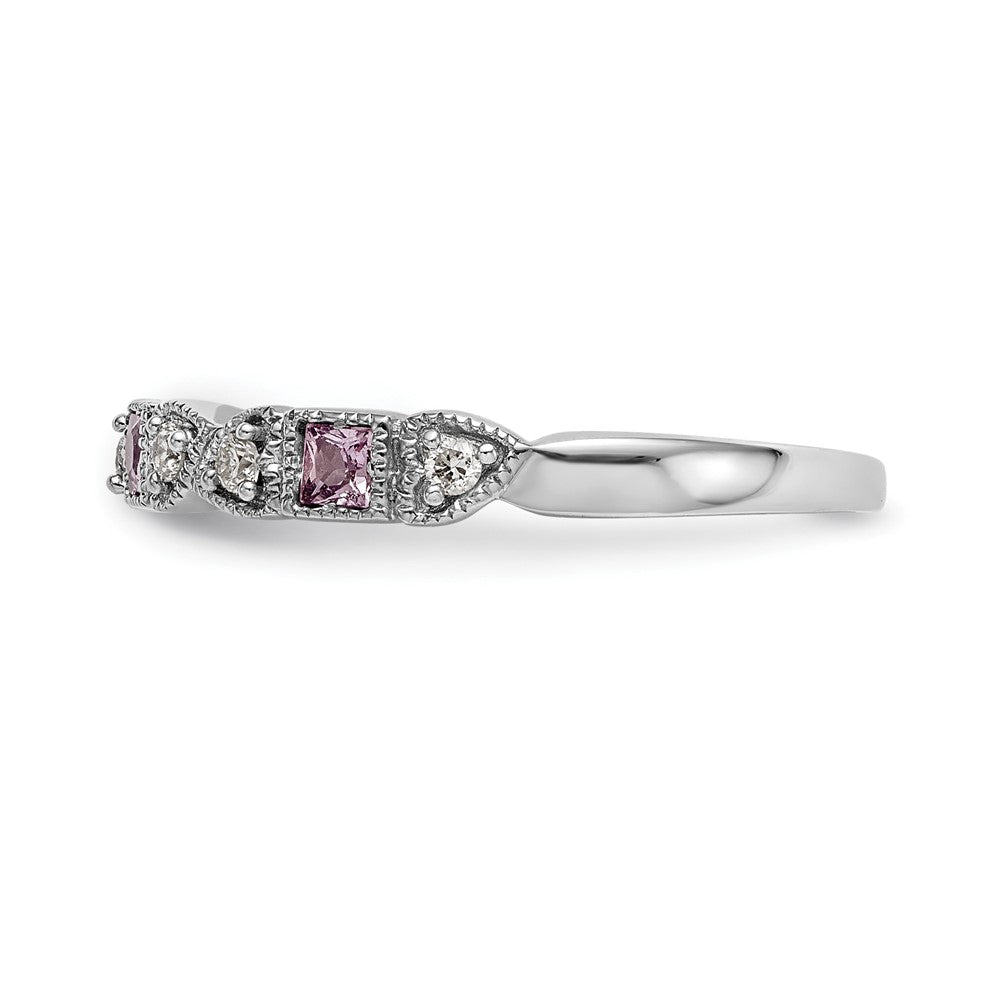 14K Weißgold Echt Diamant mit Rosa Saphir Ring