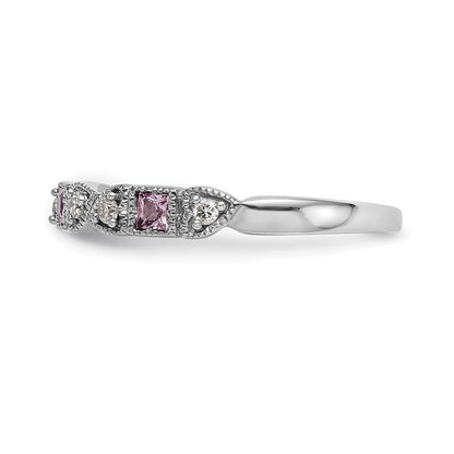 14K Weißgold Echt Diamant mit Rosa Saphir Ring