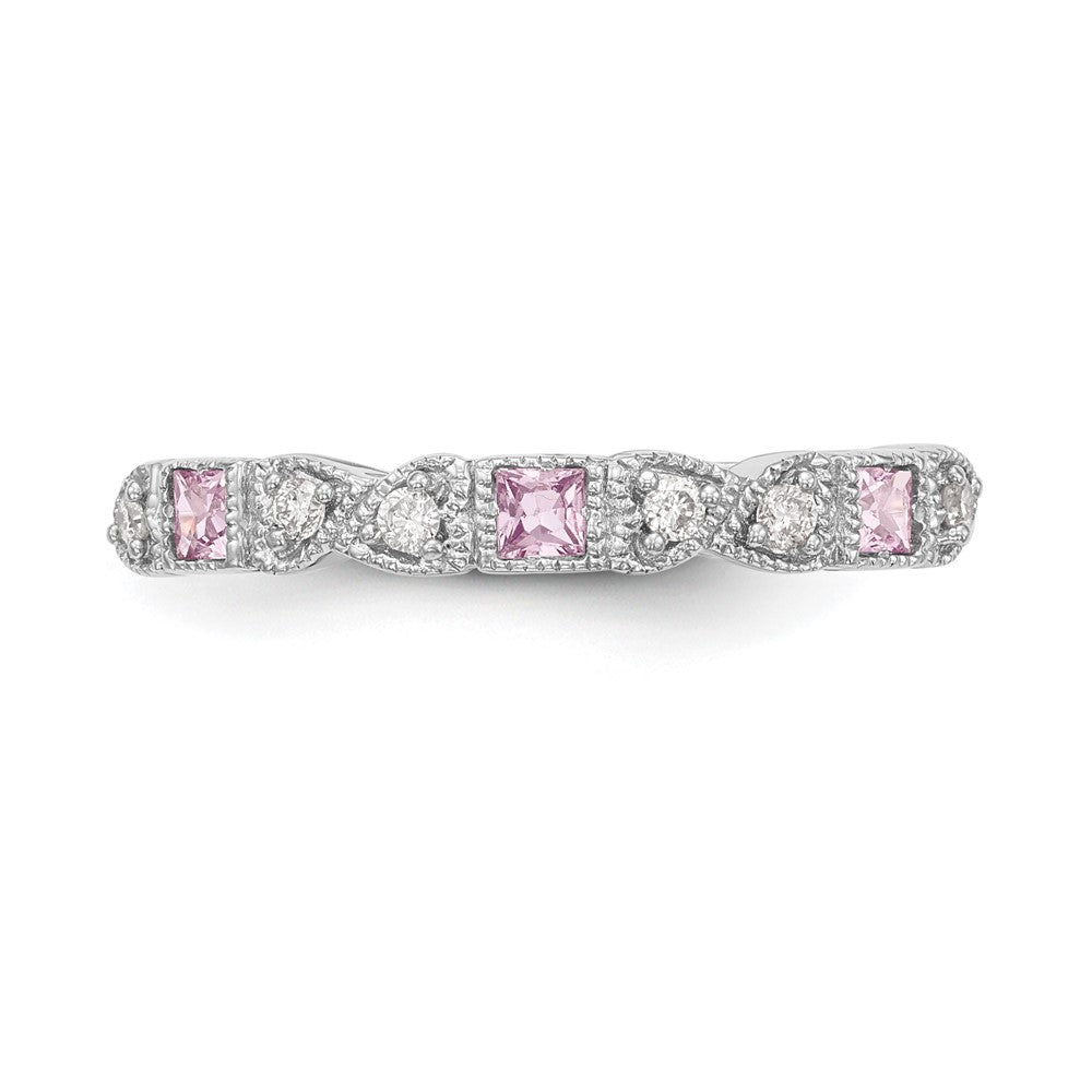 14K Weißgold Echt Diamant mit Rosa Saphir Ring
