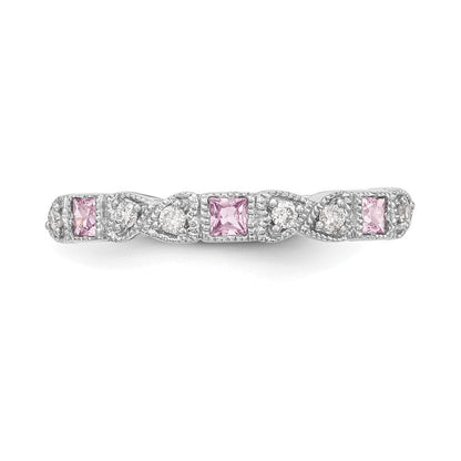 14K Weißgold Echt Diamant mit Rosa Saphir Ring