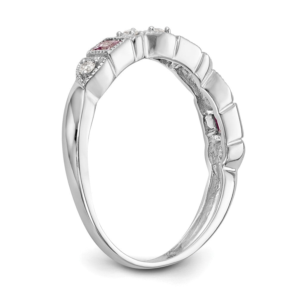 14K Weißgold Echt Diamant mit Rosa Saphir Ring