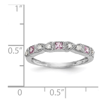 14K Weißgold Echt Diamant mit Rosa Saphir Ring