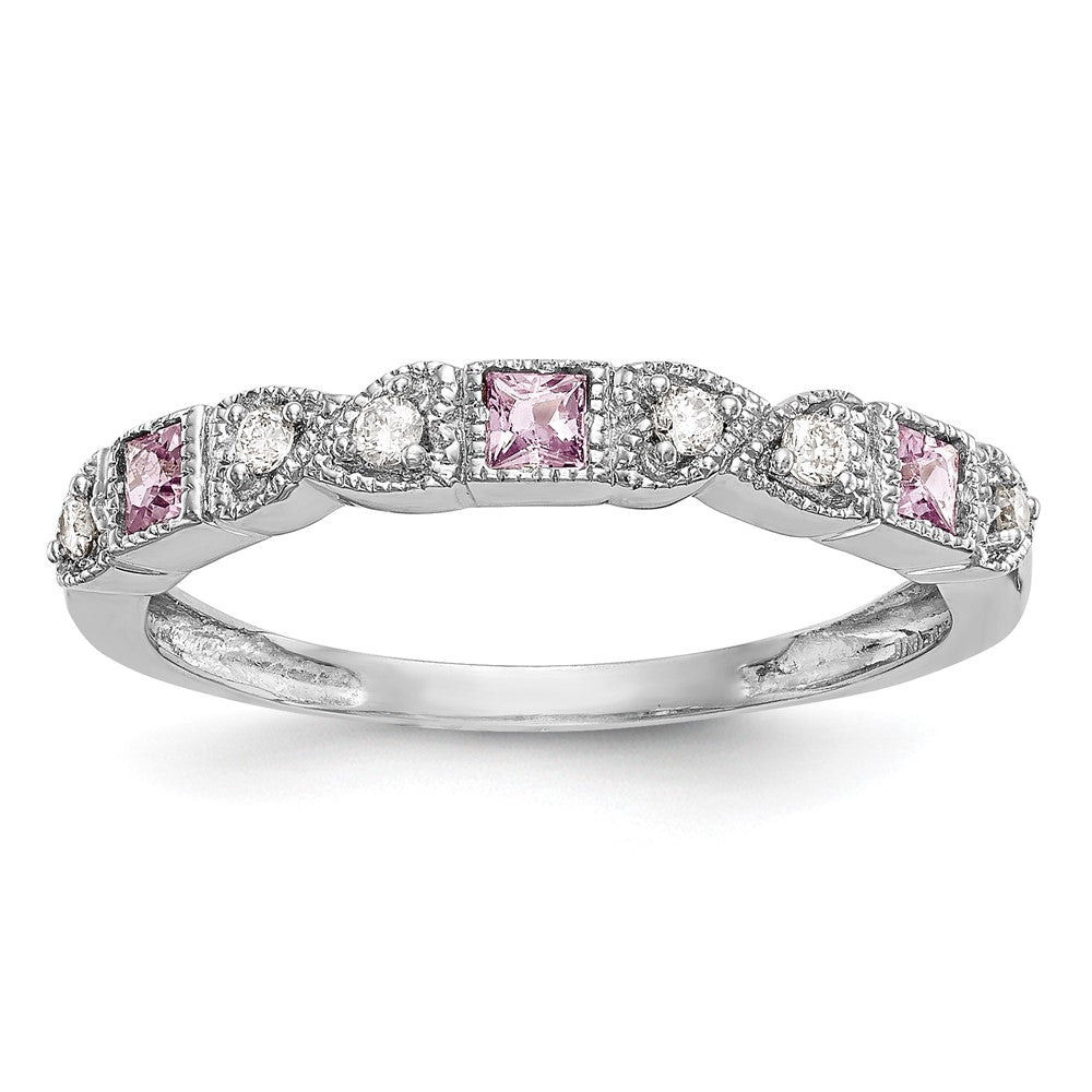 14K Weißgold Echt Diamant mit Rosa Saphir Ring