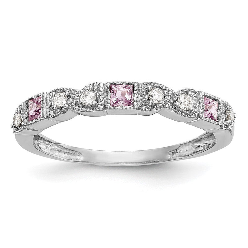 14K Weißgold Echt Diamant mit Rosa Saphir Ring