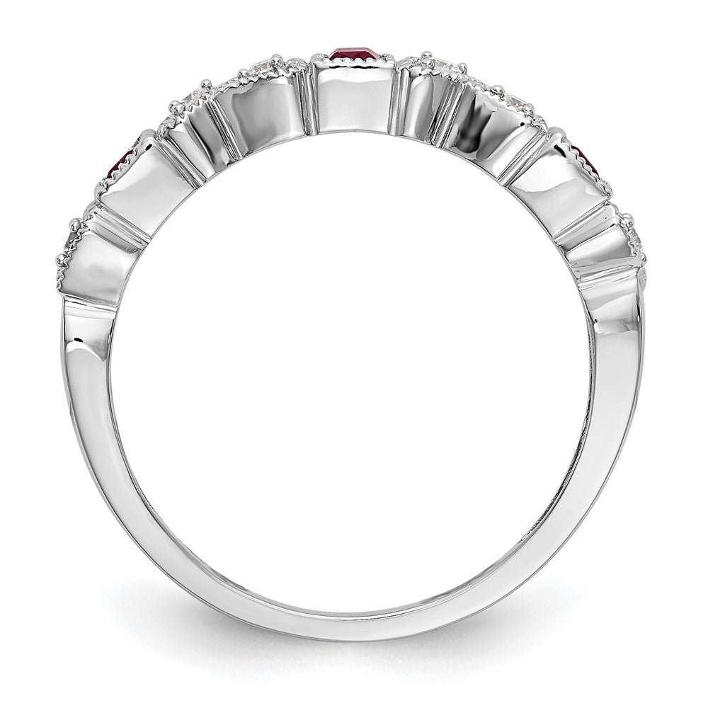 14K Weißgold Echt Diamant mit Rubin Ring