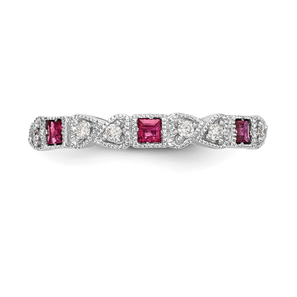 14K Weißgold Echt Diamant mit Rubin Ring