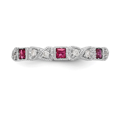 14K Weißgold Echt Diamant mit Rubin Ring