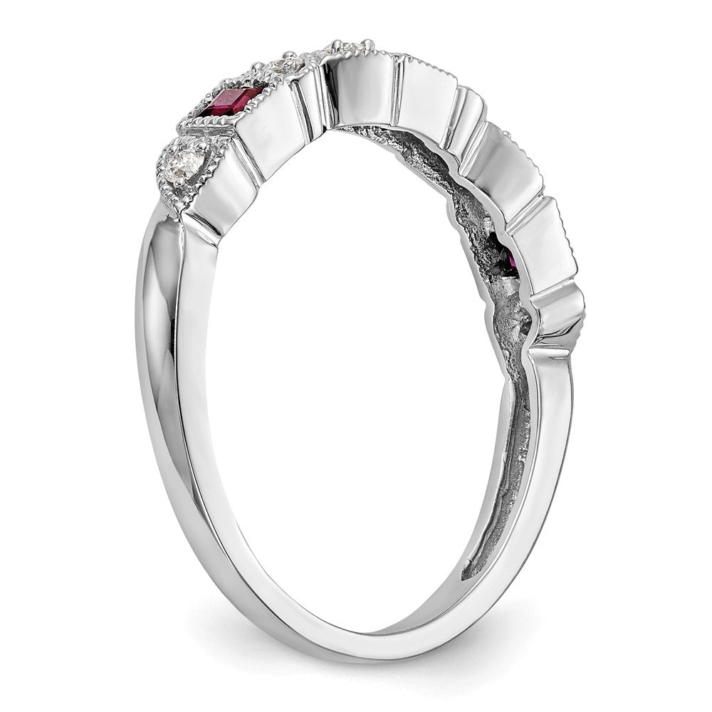 14K Weißgold Echt Diamant mit Rubin Ring