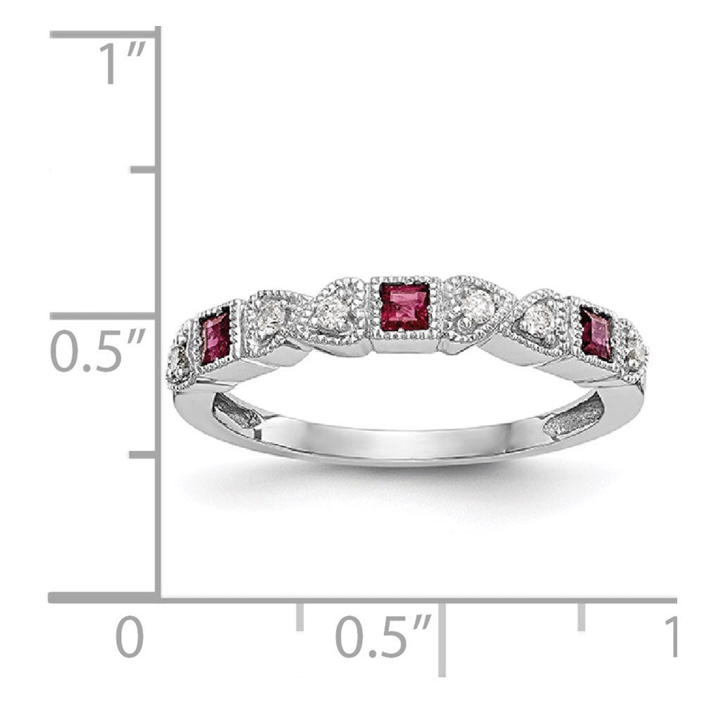 14K Weißgold Echt Diamant mit Rubin Ring