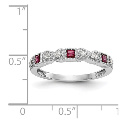 14K Weißgold Echt Diamant mit Rubin Ring