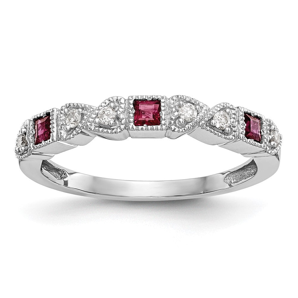 14K Weißgold Echt Diamant mit Rubin Ring